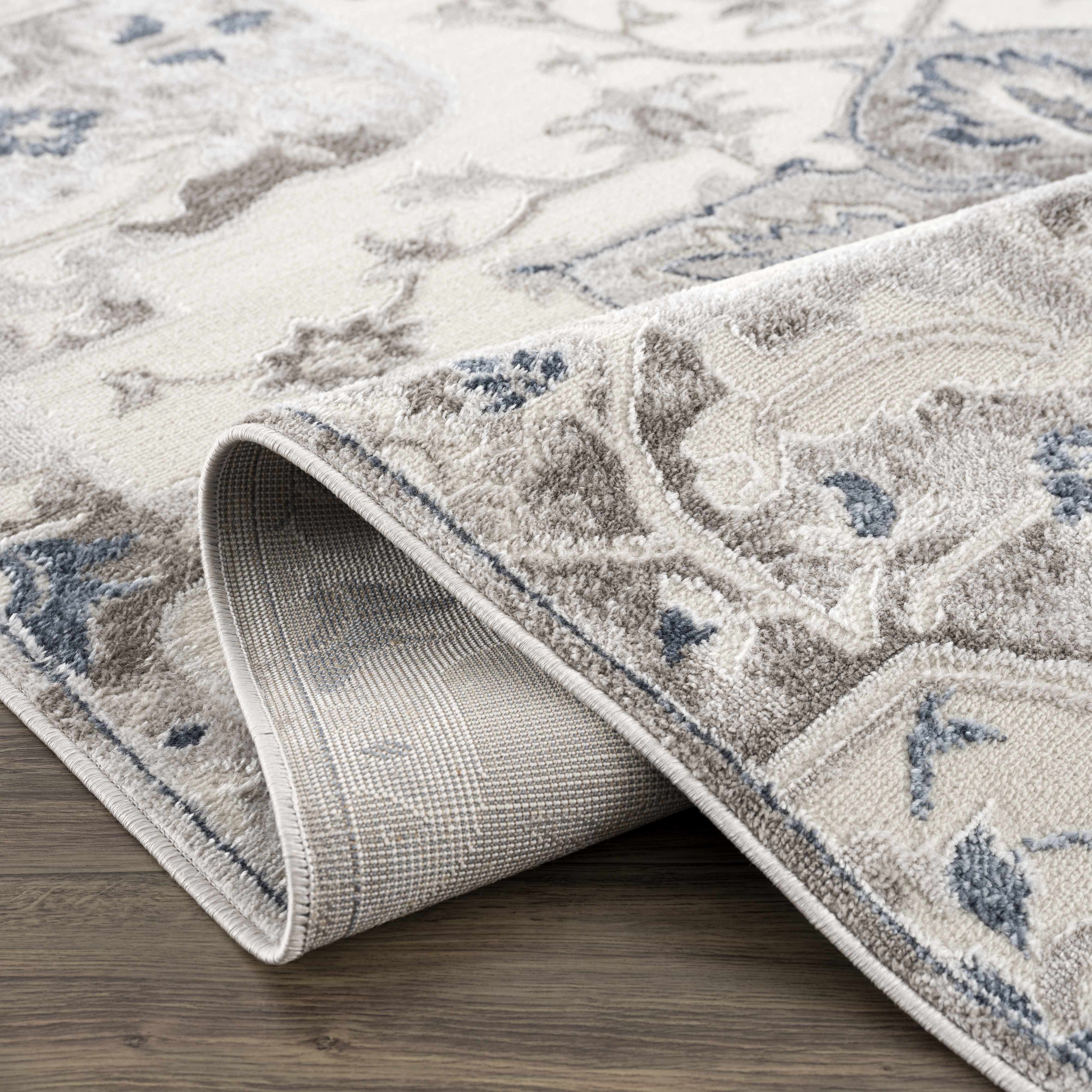 Calum Blue & Gray Medallion Area Rug | Floral Pattern Design