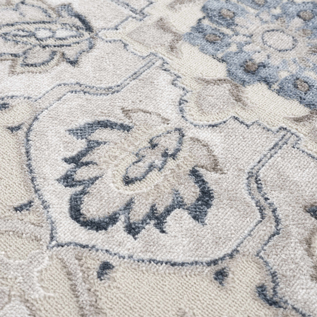 Calum Blue & Gray Medallion Area Rug | Floral Pattern Design