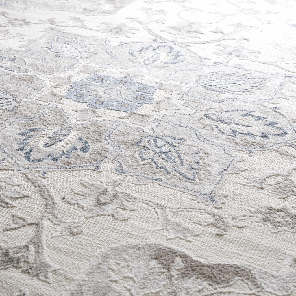 Calum Blue & Gray Medallion Area Rug | Floral Pattern Design