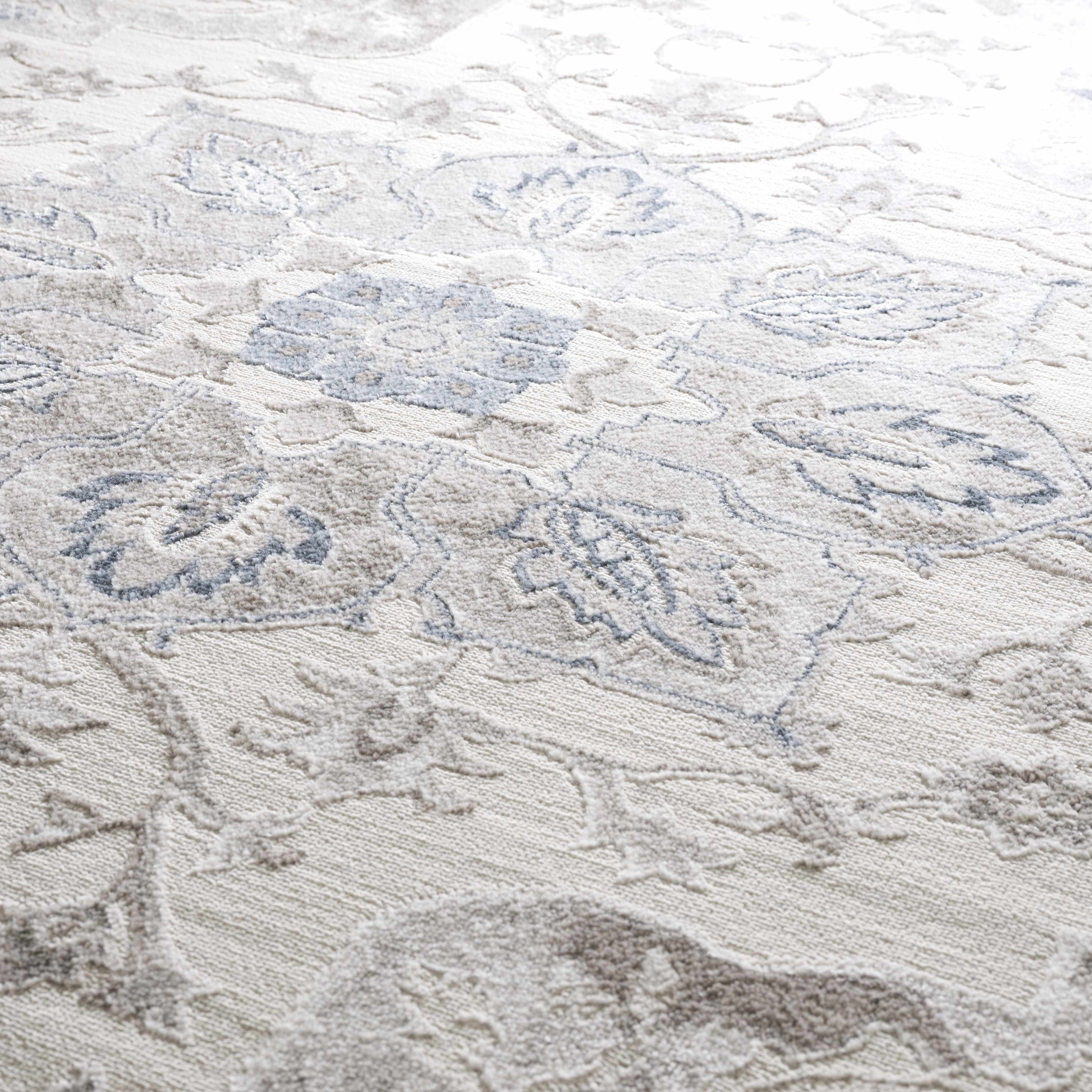 Calum Blue & Gray Medallion Area Rug | Floral Pattern Design