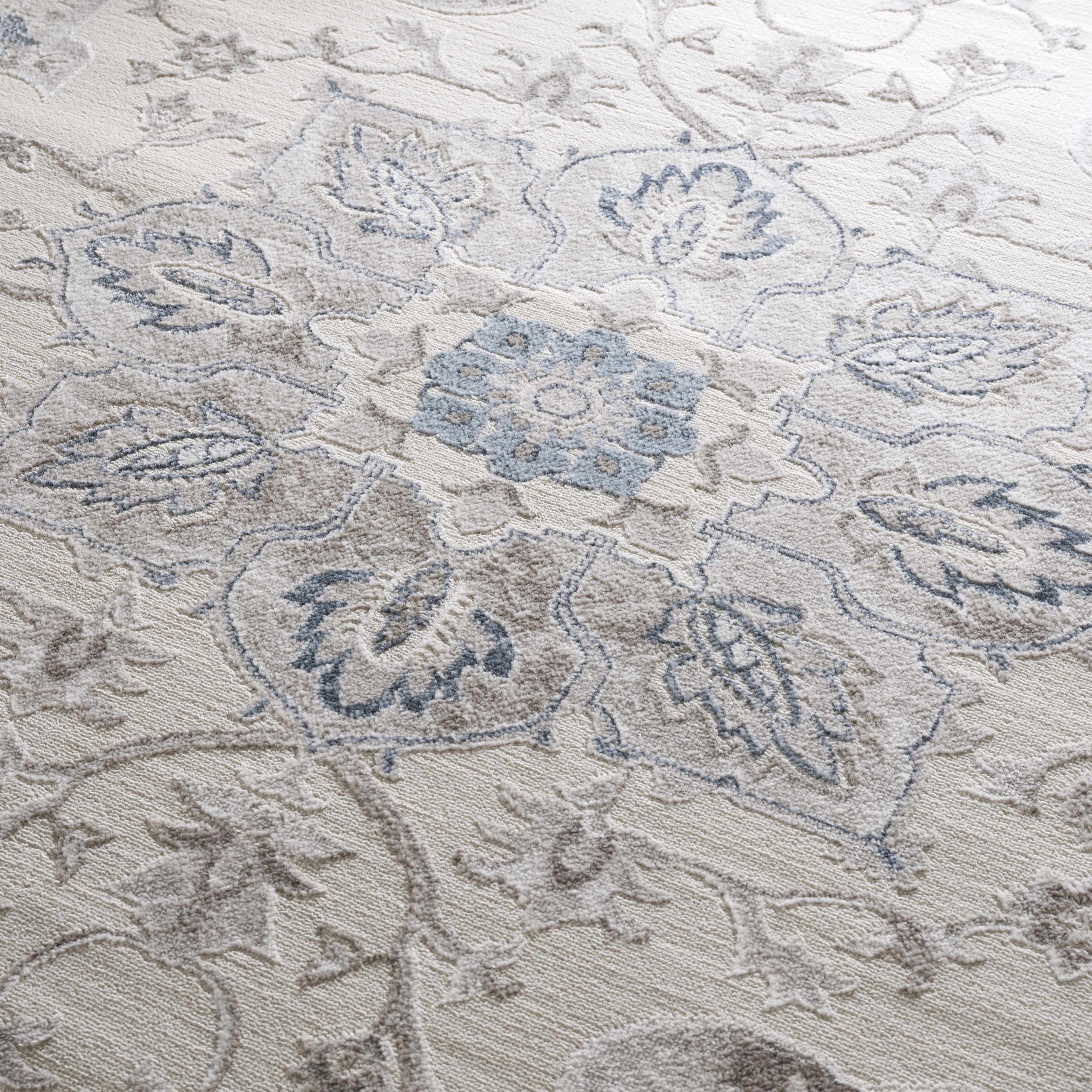 Calum Blue & Gray Medallion Area Rug | Floral Pattern Design