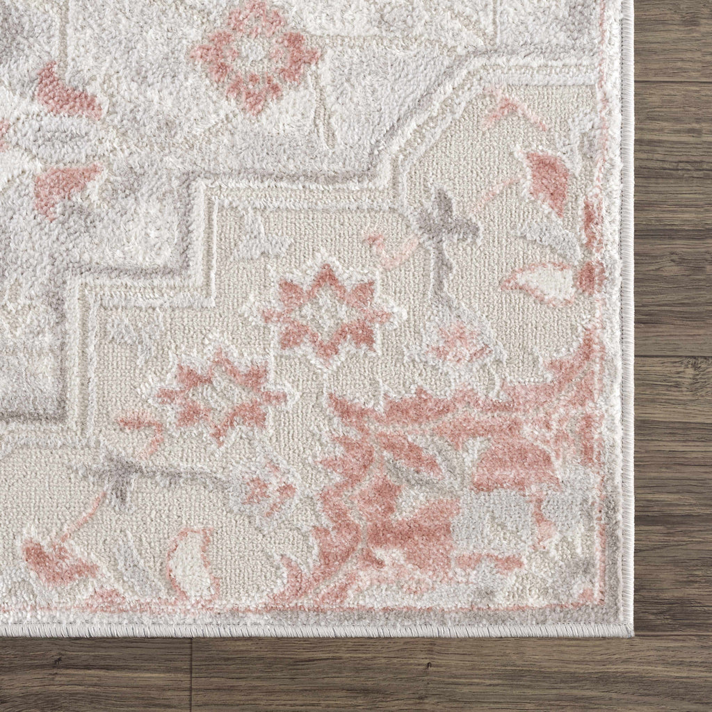 Calum Pink & Gray Medallion Area Rug | Floral Pattern Design – Hauteloom