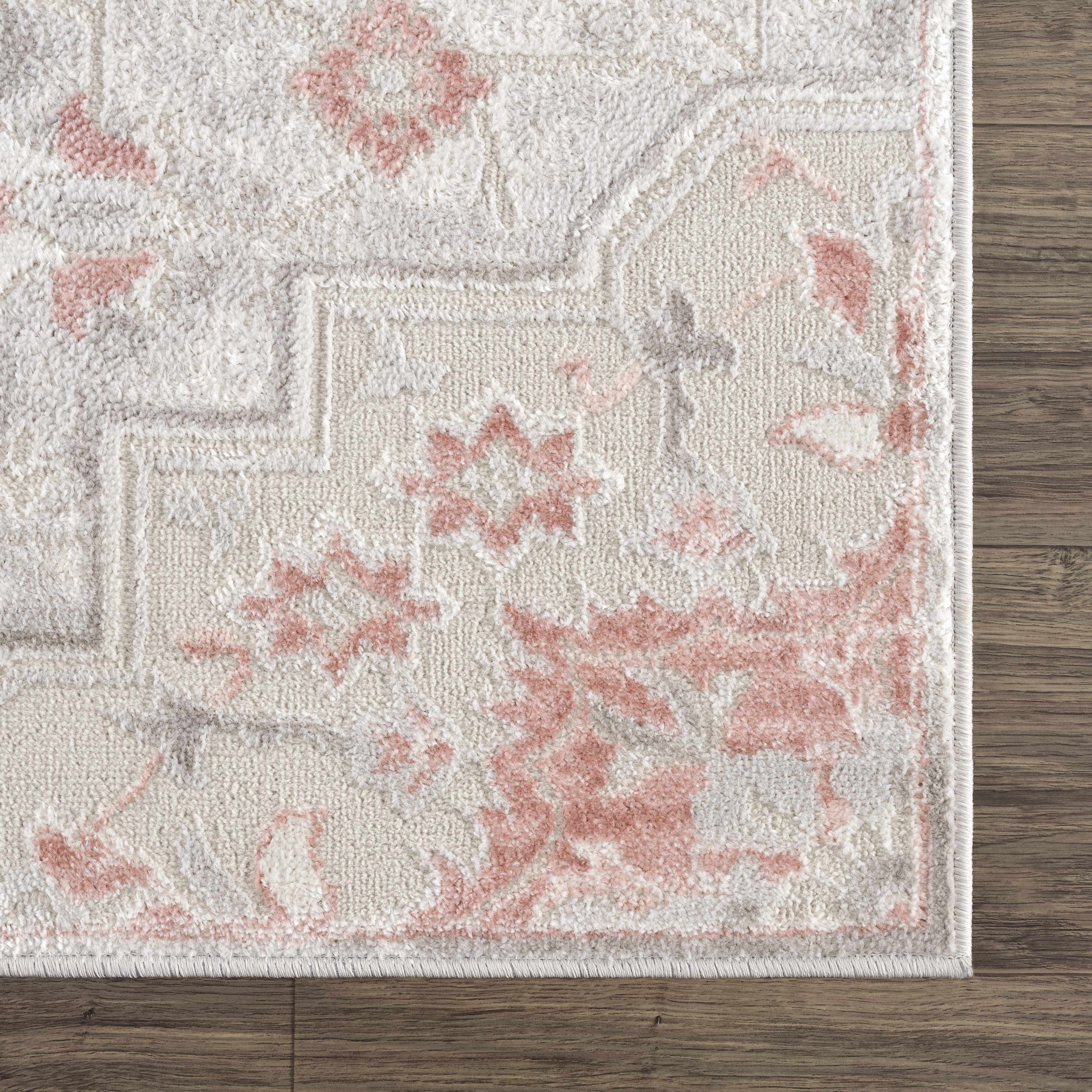 Calum Pink & Gray Medallion Area Rug | Floral Pattern Design – Hauteloom