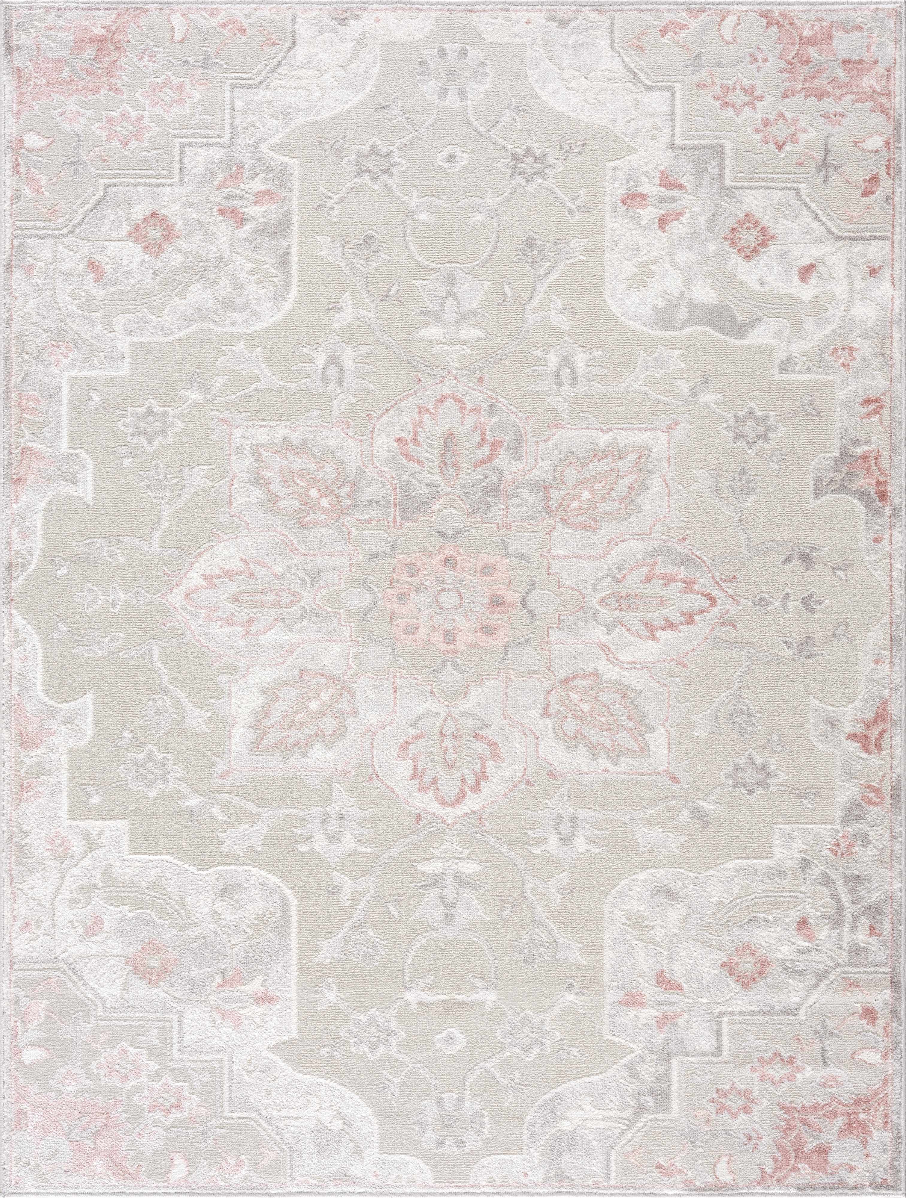 Calum Pink & Gray Medallion Area Rug | Floral Pattern Design – Hauteloom