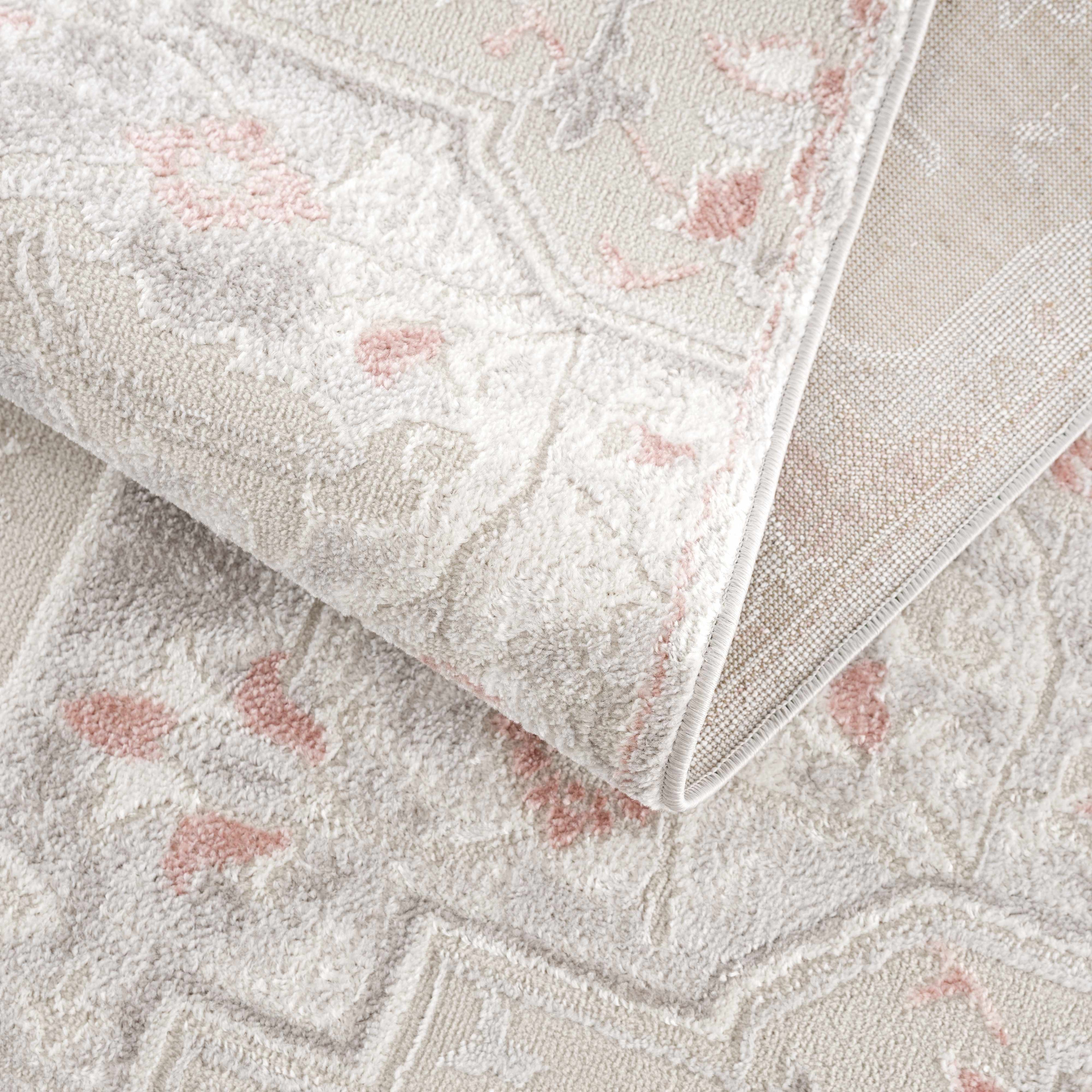 Calum Pink & Gray Medallion Area Rug | Floral Pattern Design – Hauteloom