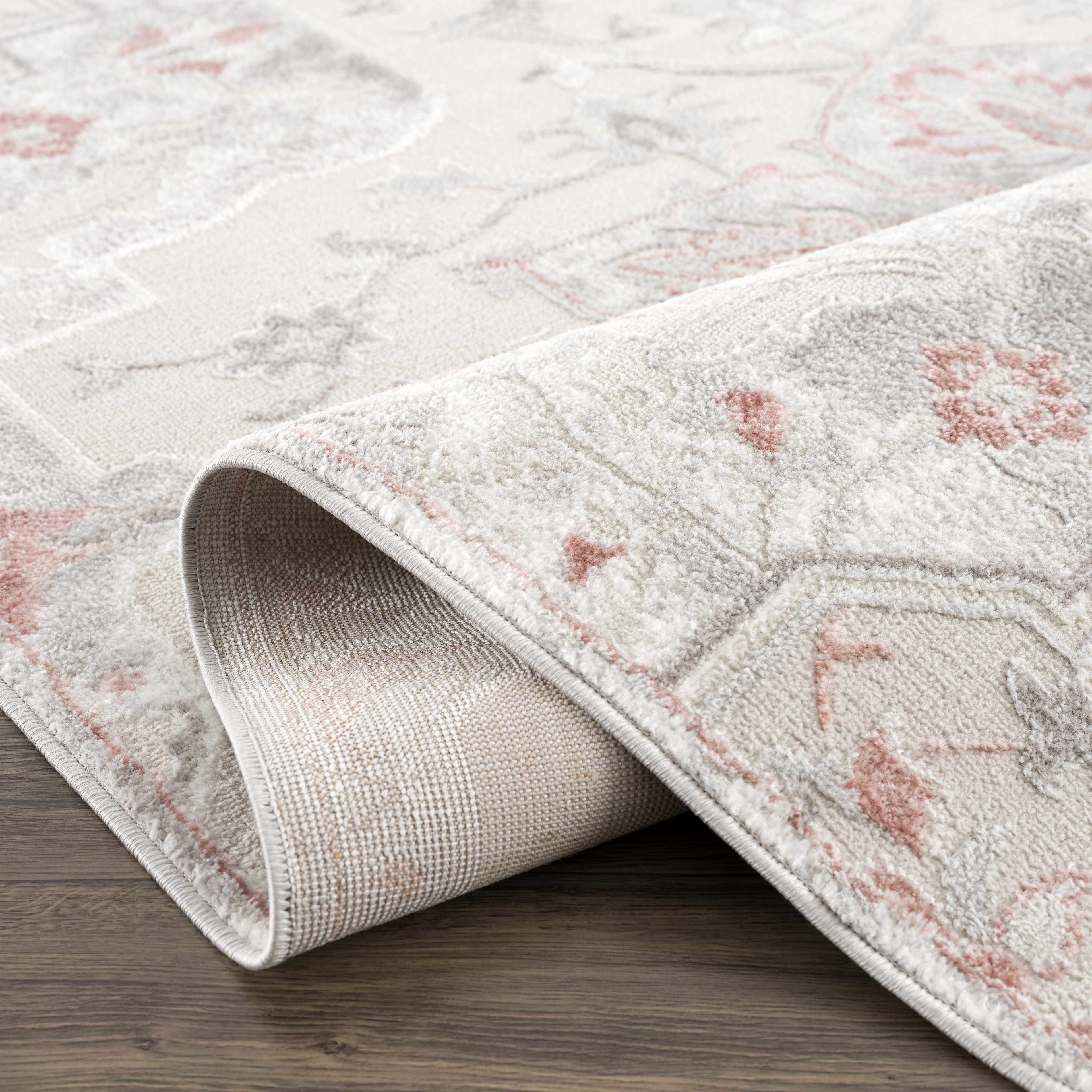 Calum Pink & Gray Medallion Area Rug | Floral Pattern Design – Hauteloom