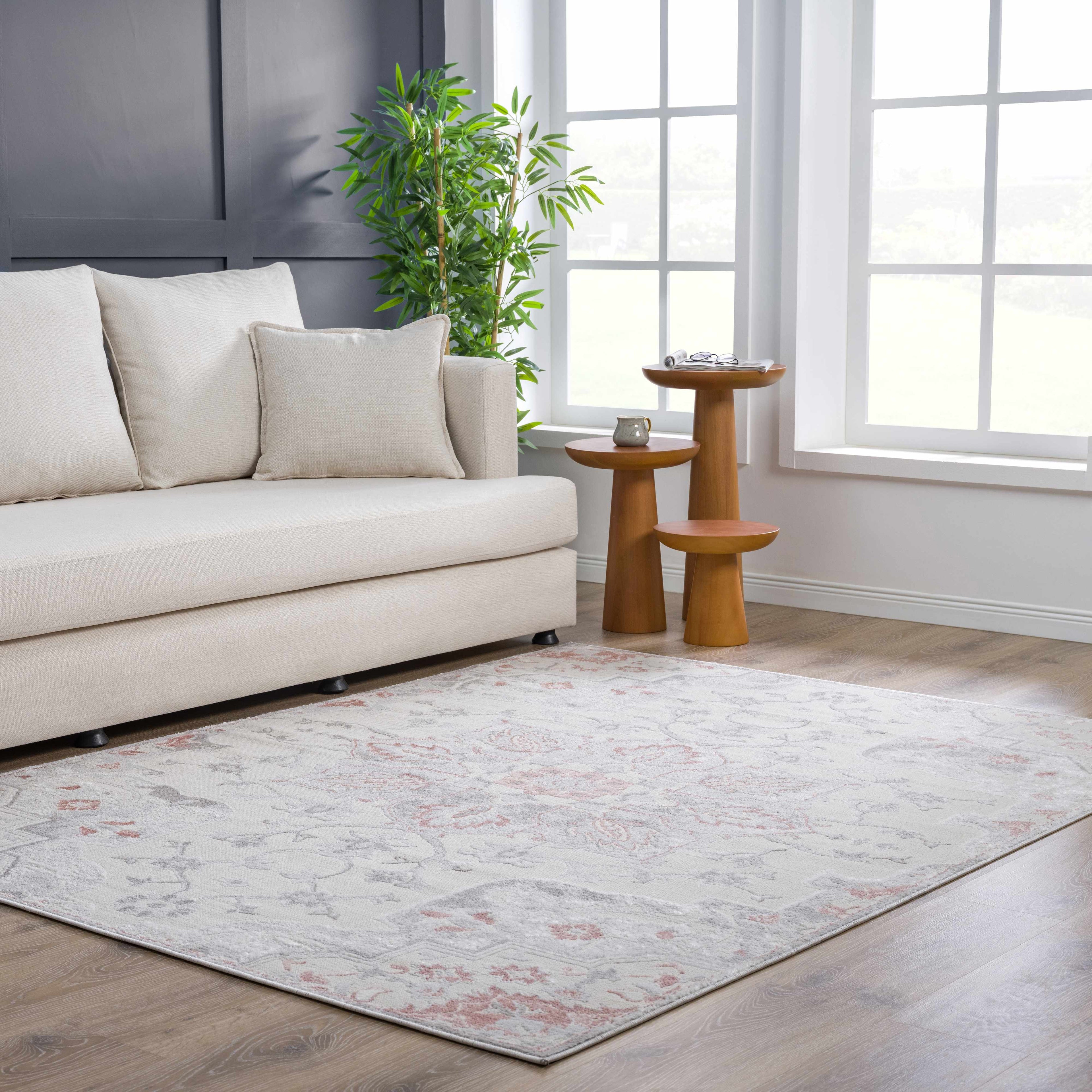 Calum Pink & Gray Medallion Area Rug | Floral Pattern Design – Hauteloom