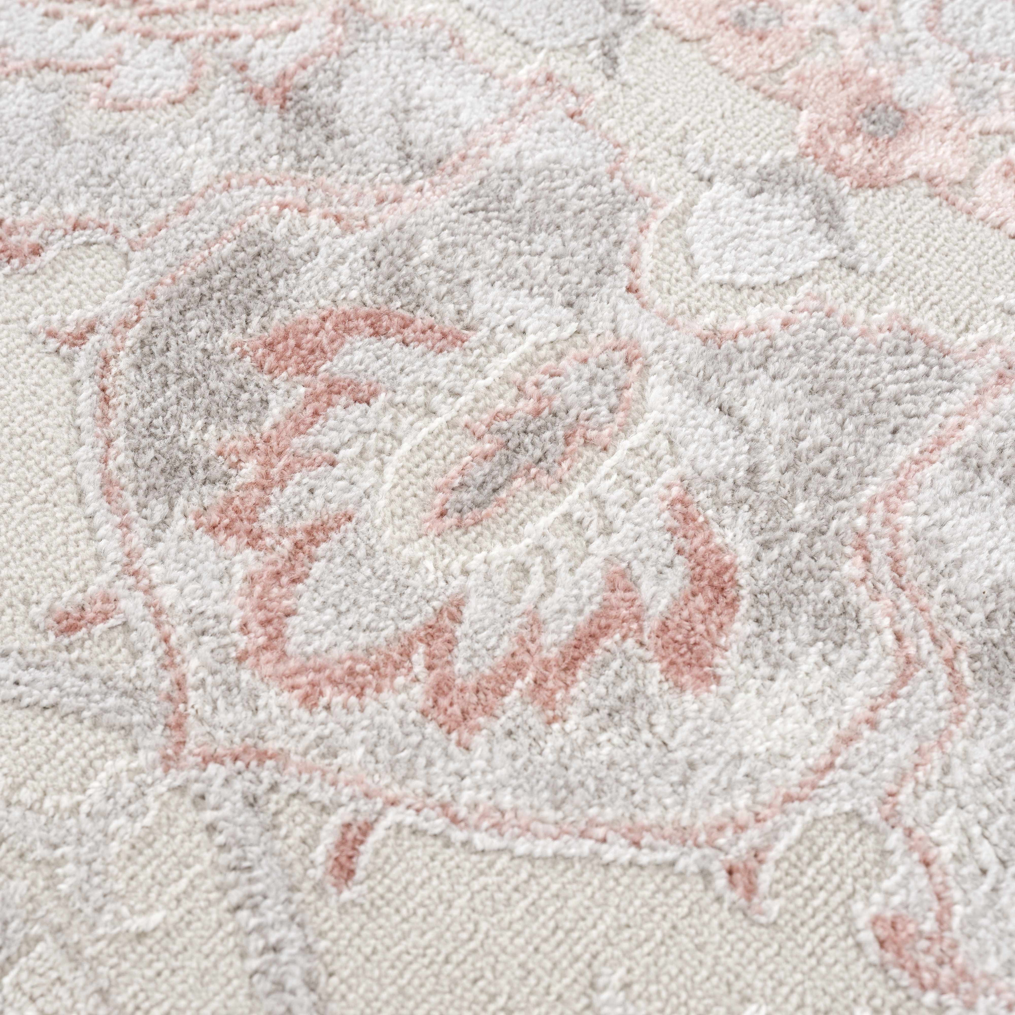 Calum Pink & Gray Medallion Area Rug | Floral Pattern Design – Hauteloom