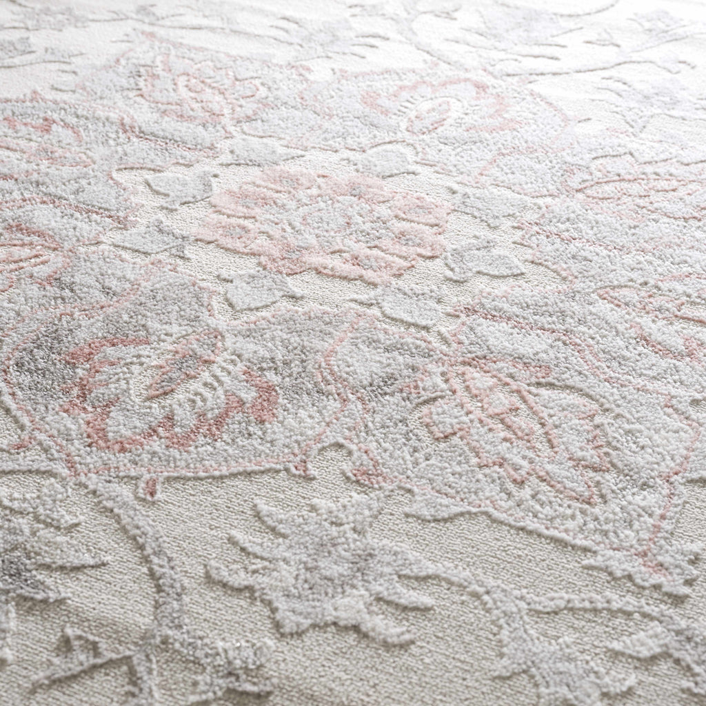 Calum Pink & Gray Medallion Area Rug | Floral Pattern Design – Hauteloom