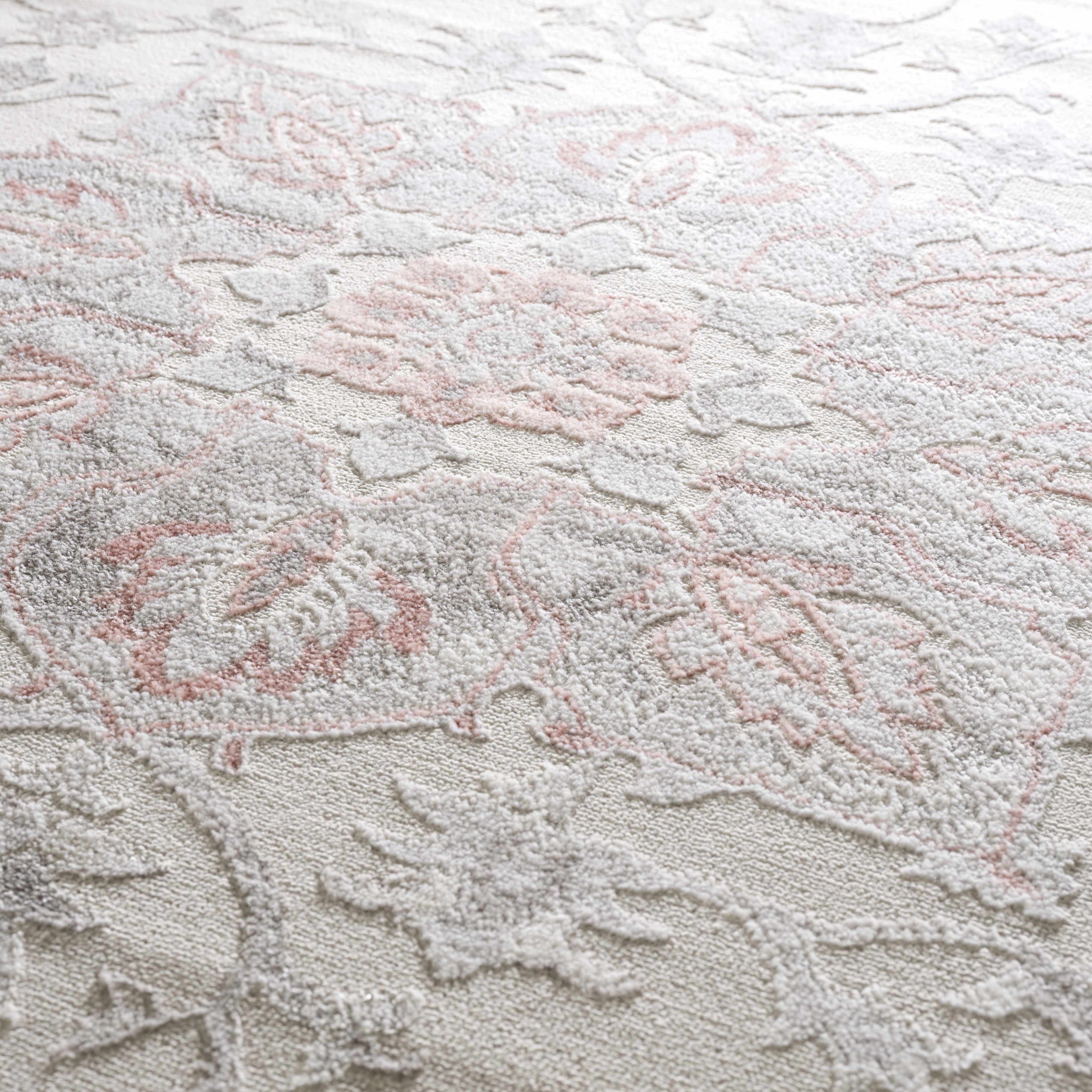 Calum Pink & Gray Medallion Area Rug | Floral Pattern Design – Hauteloom