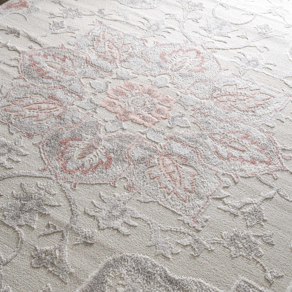 Calum Pink & Gray Medallion Area Rug | Floral Pattern Design – Hauteloom
