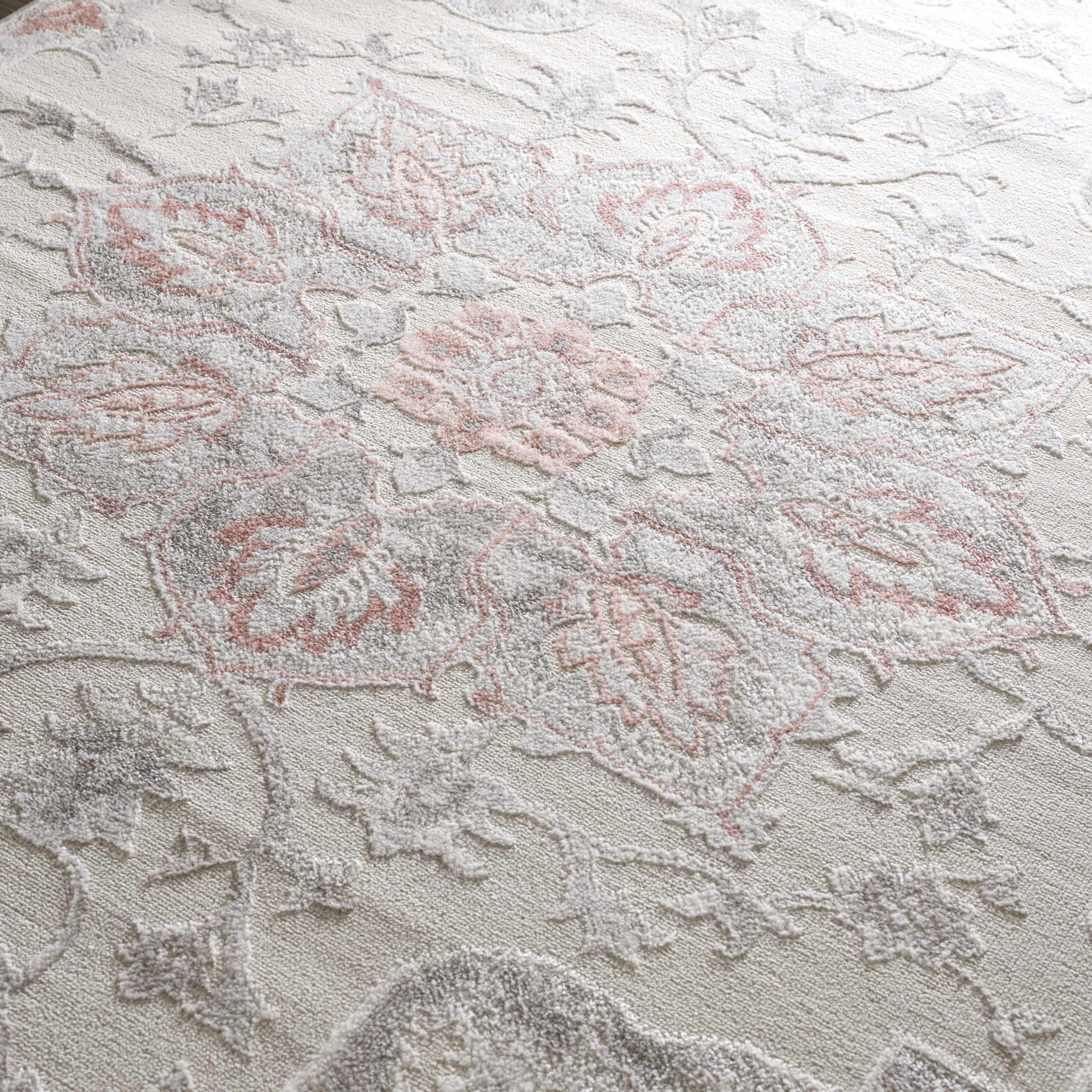 Calum Pink & Gray Medallion Area Rug | Floral Pattern Design – Hauteloom