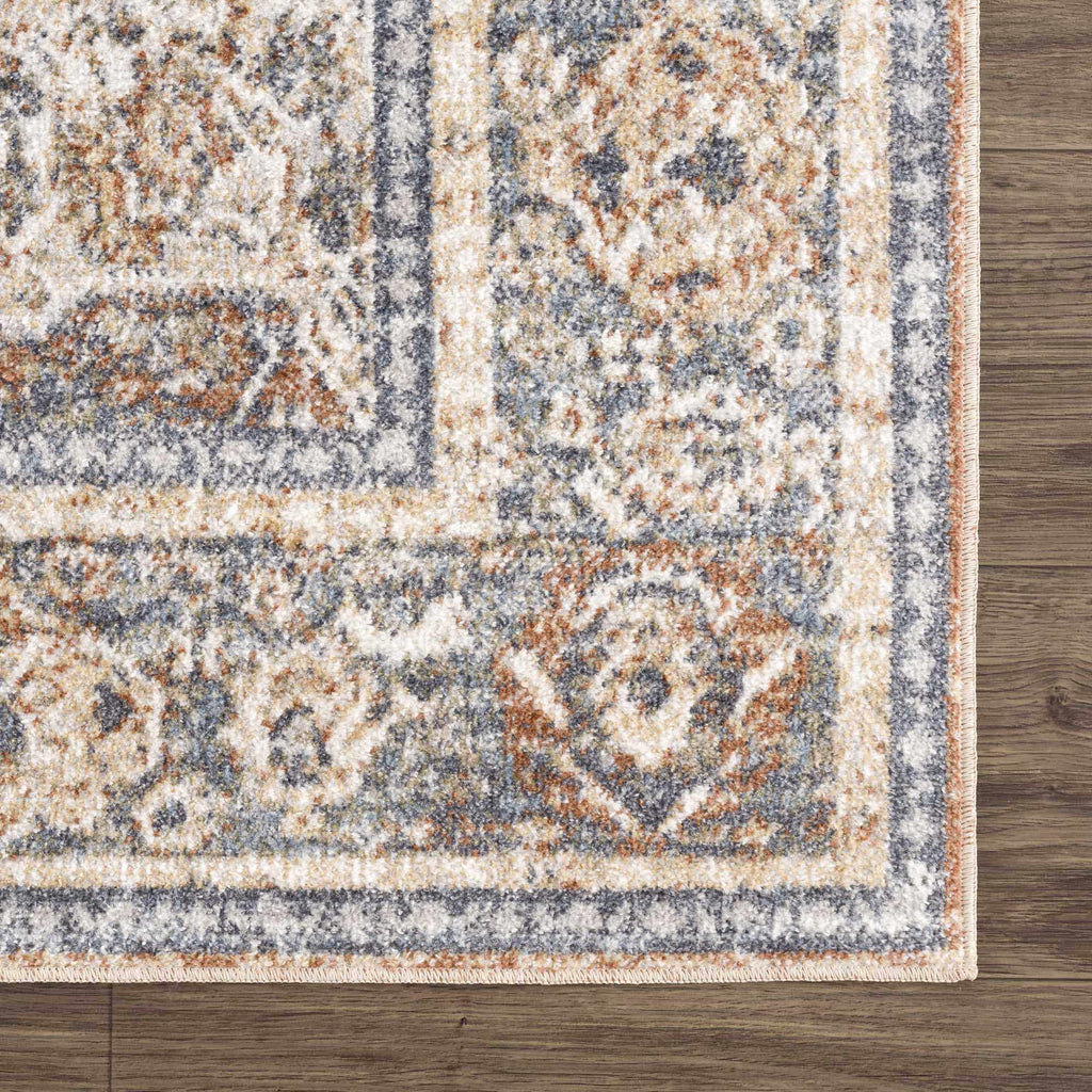 Arias Beige & Blue Washable Area Rug | Distressed Vintage Design