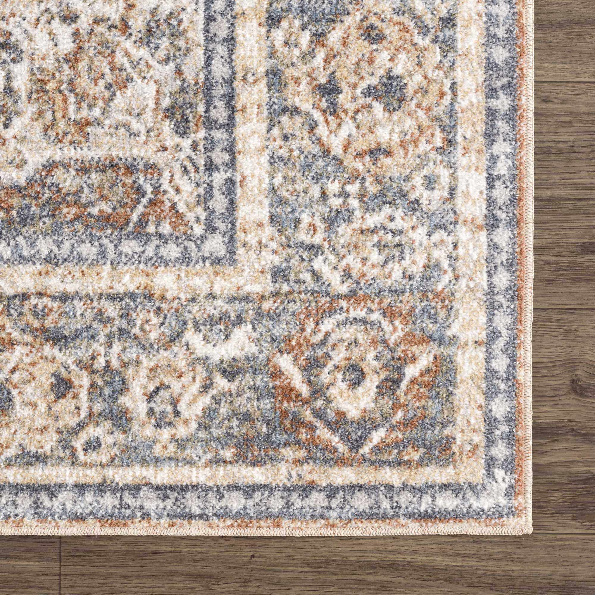 Arias Beige & Blue Washable Area Rug | Distressed Vintage Design
