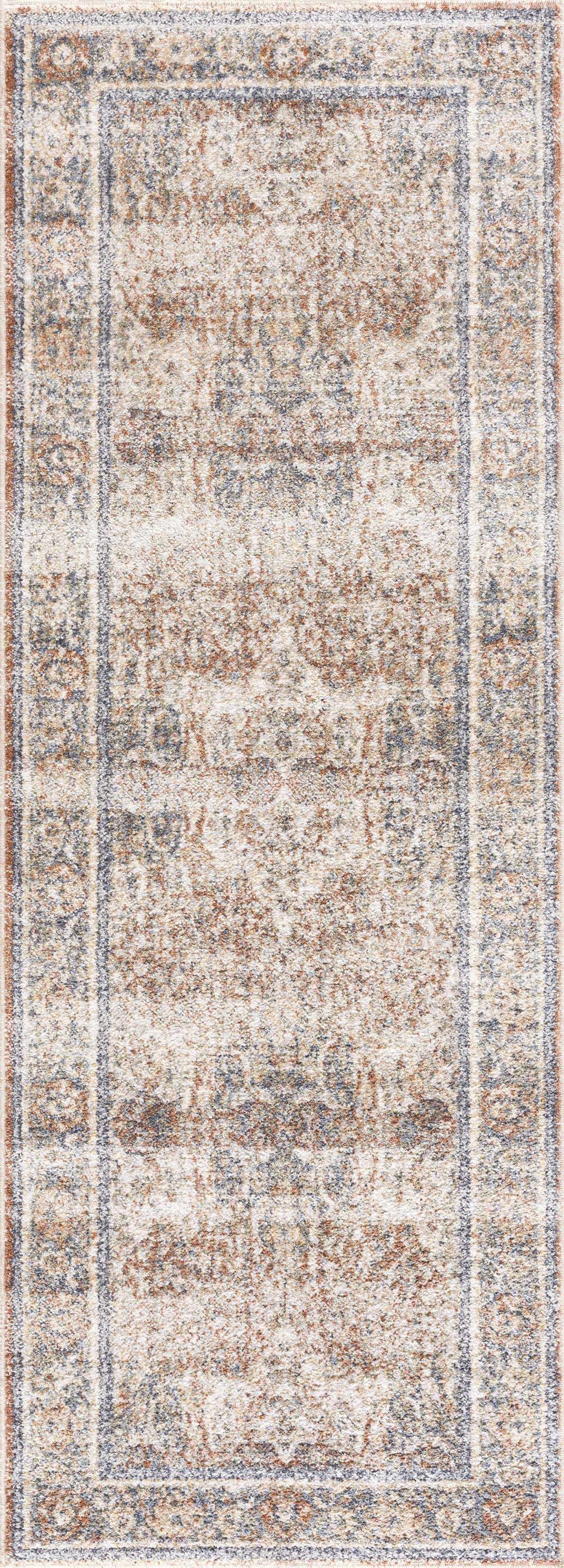 Arias Beige & Blue Washable Area Rug | Distressed Vintage Design