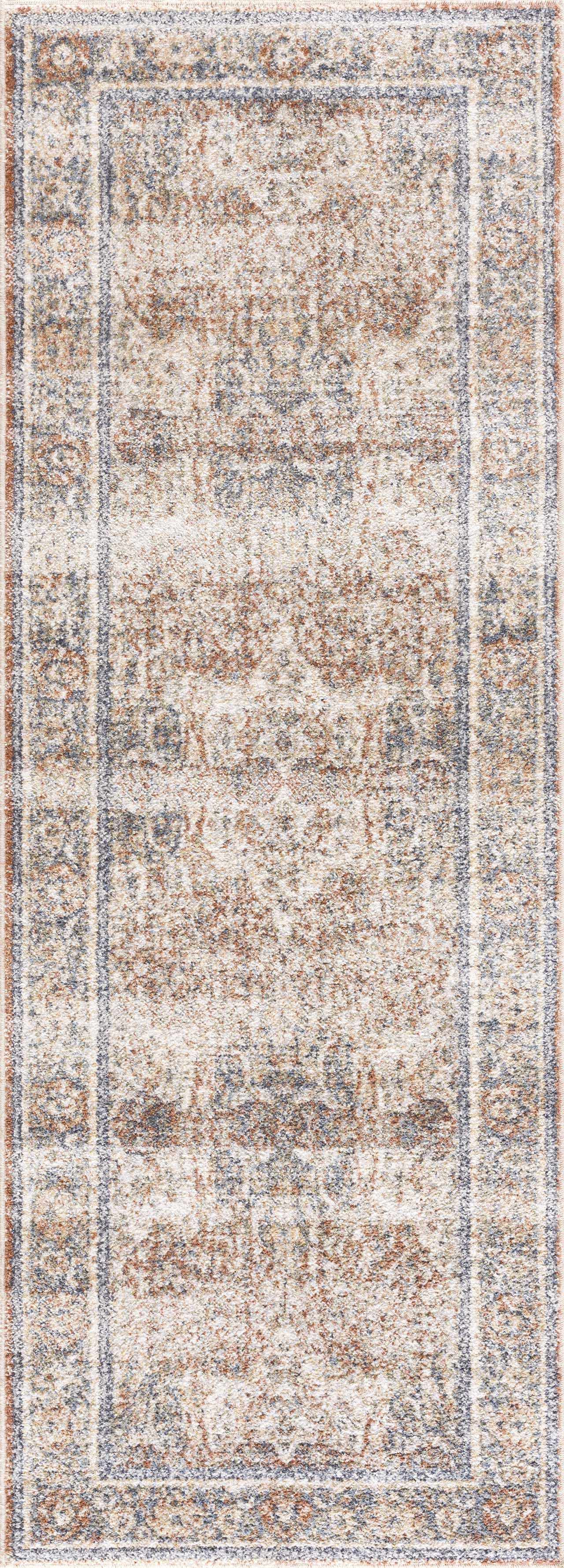 Arias Beige & Blue Washable Area Rug | Distressed Vintage Design