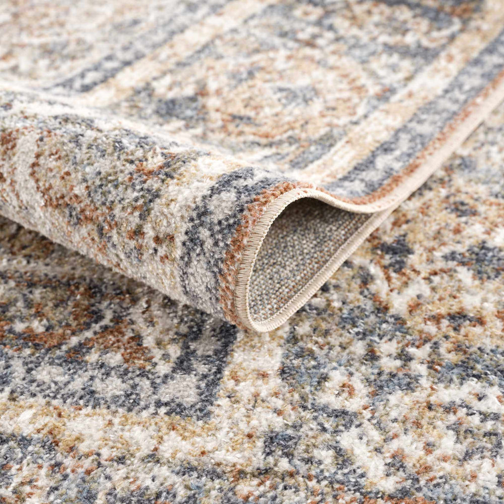 Arias Beige & Blue Washable Area Rug | Distressed Vintage Design