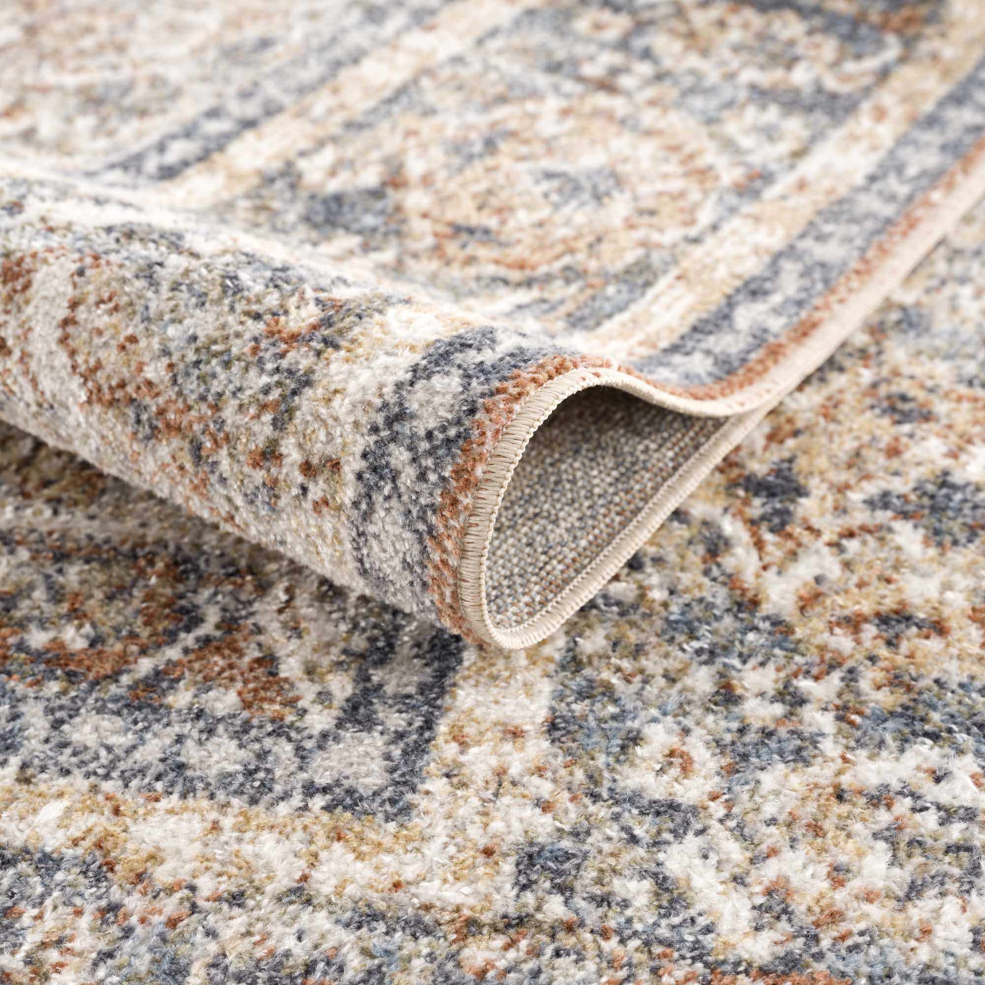Arias Beige & Blue Washable Area Rug | Distressed Vintage Design