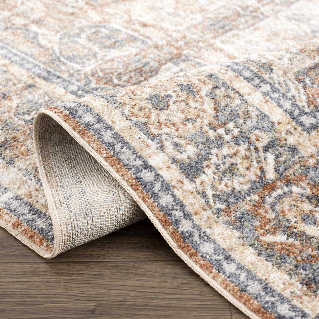Arias Beige & Blue Washable Area Rug | Distressed Vintage Design