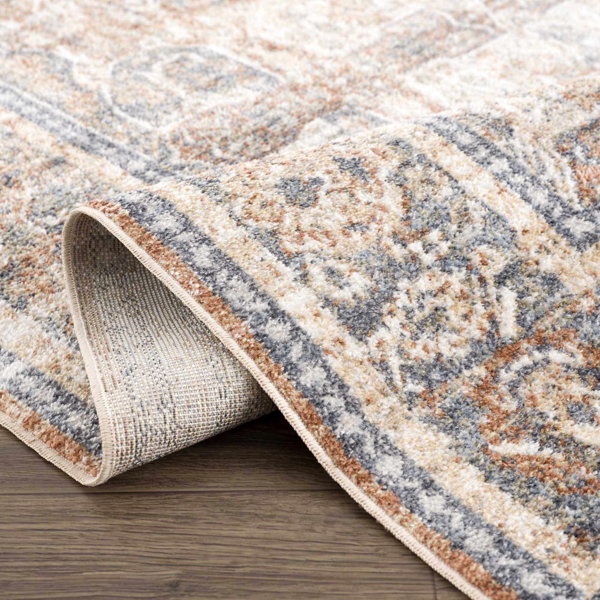 Arias Beige & Blue Washable Area Rug | Distressed Vintage Design