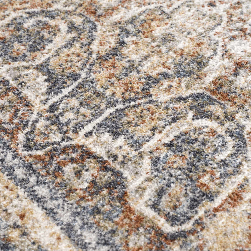 Arias Beige & Blue Washable Area Rug | Distressed Vintage Design