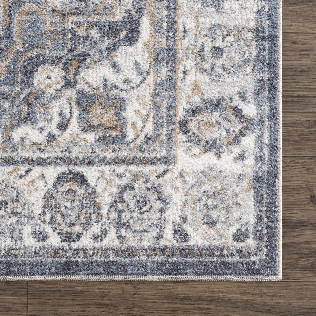 Aurum Blue Distressed Medallion Washable Area Rug | Turkish-Inspired Design – Hauteloom