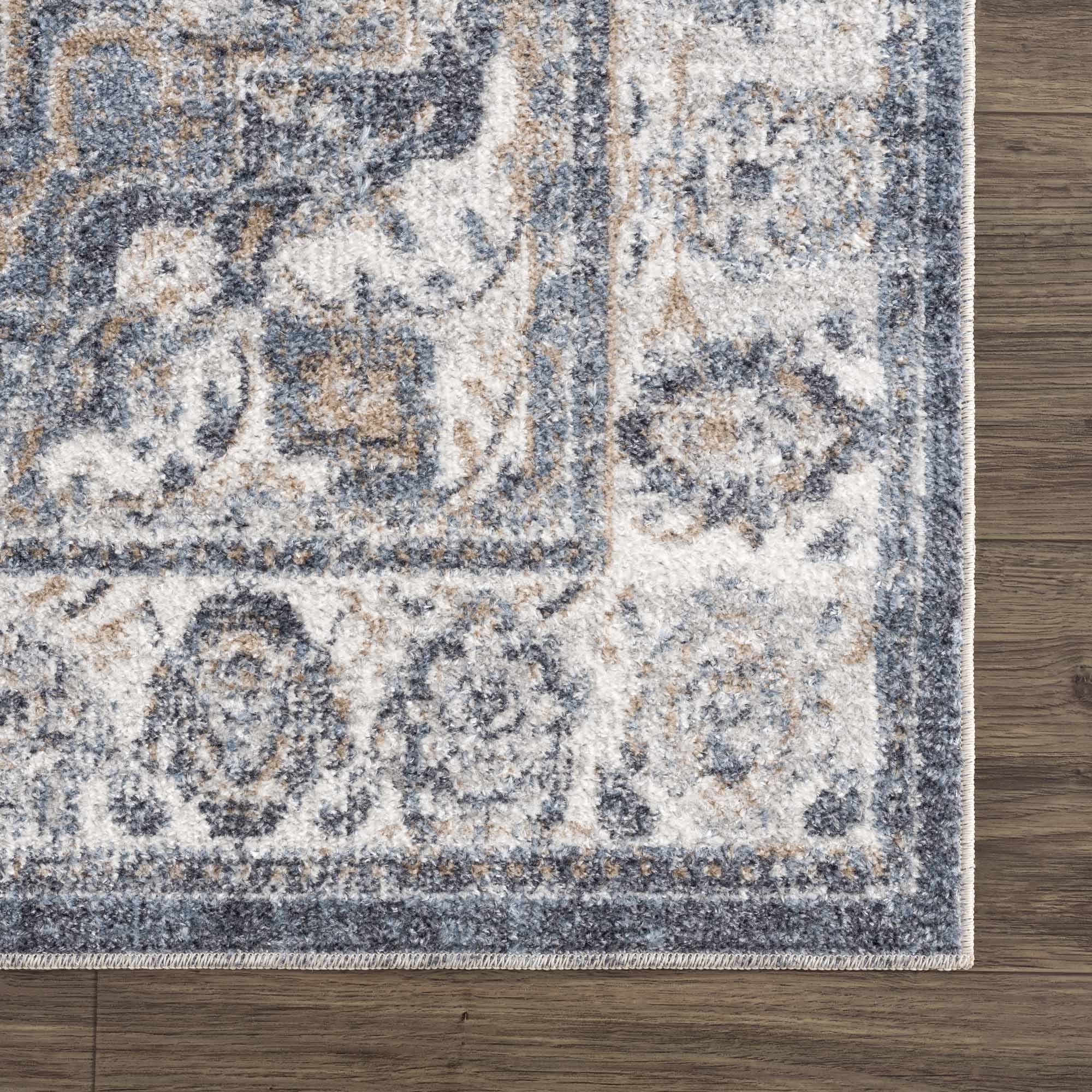 Aurum Blue Distressed Medallion Washable Area Rug | Turkish-Inspired Design – Hauteloom
