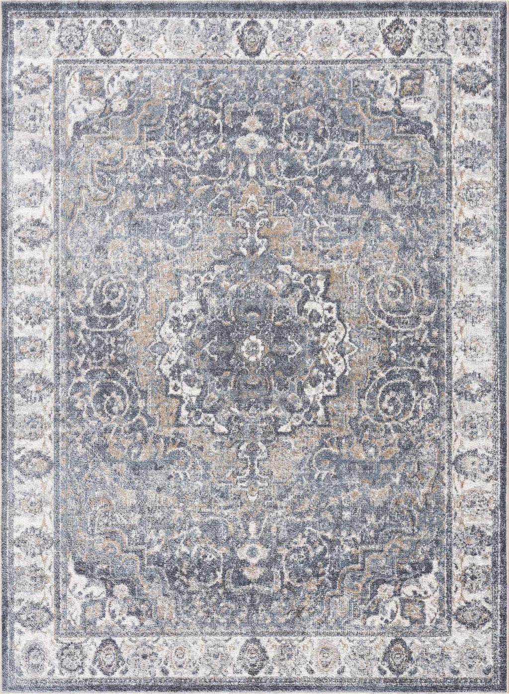 Aurum Blue Distressed Medallion Washable Area Rug | Turkish-Inspired Design – Hauteloom