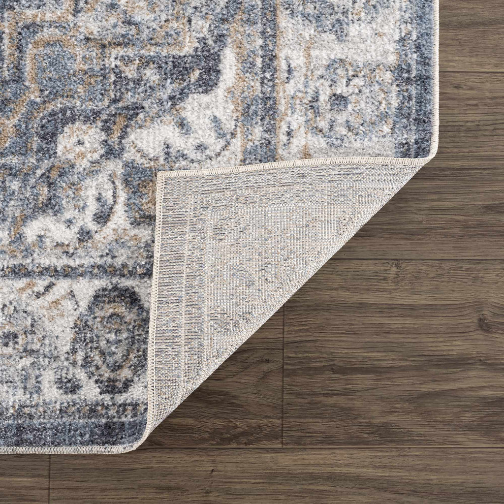 Aurum Blue Distressed Medallion Washable Area Rug | Turkish-Inspired Design – Hauteloom