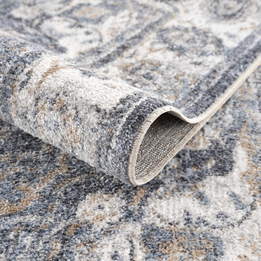 Aurum Blue Distressed Medallion Washable Area Rug | Turkish-Inspired Design – Hauteloom