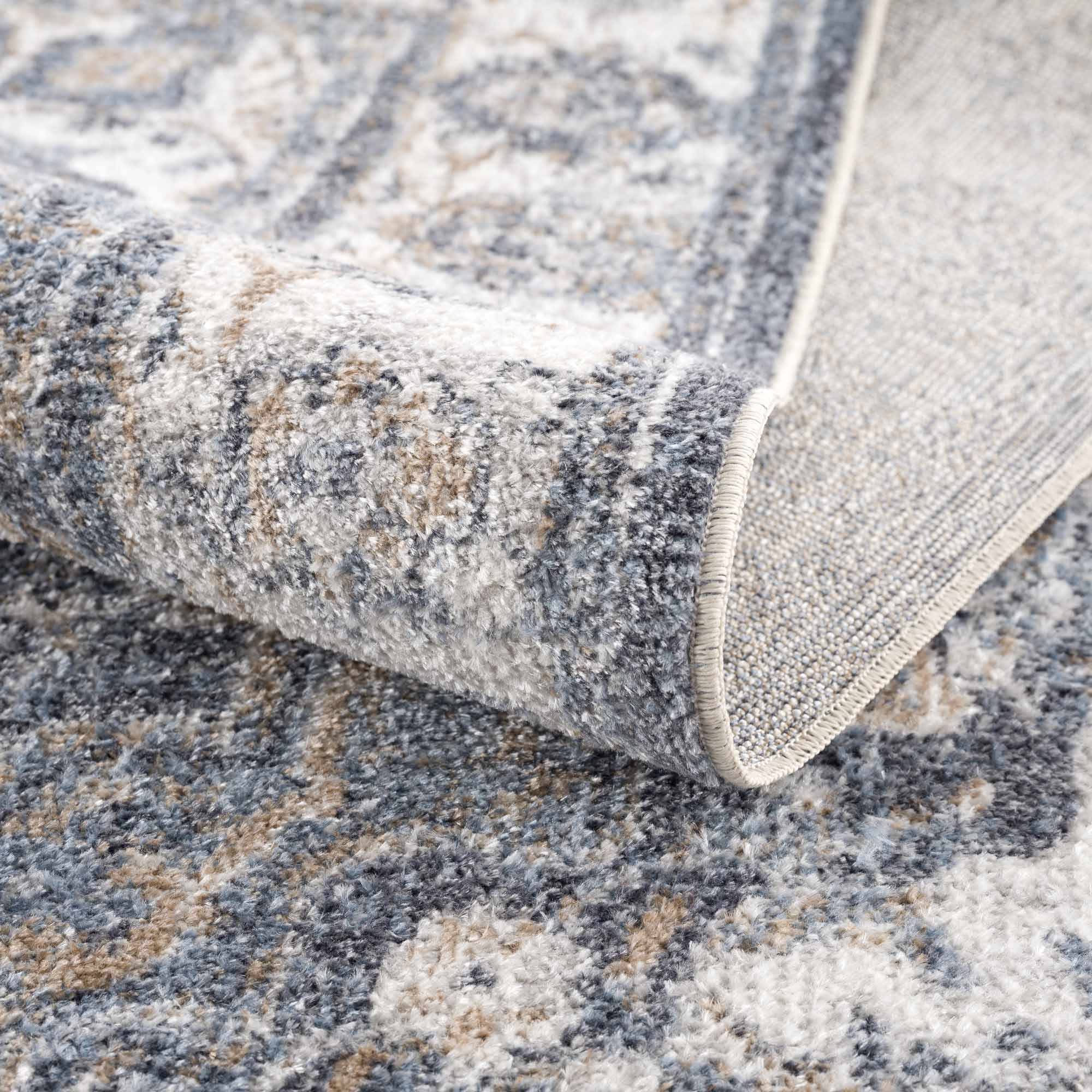 Aurum Blue Distressed Medallion Washable Area Rug | Turkish-Inspired Design – Hauteloom