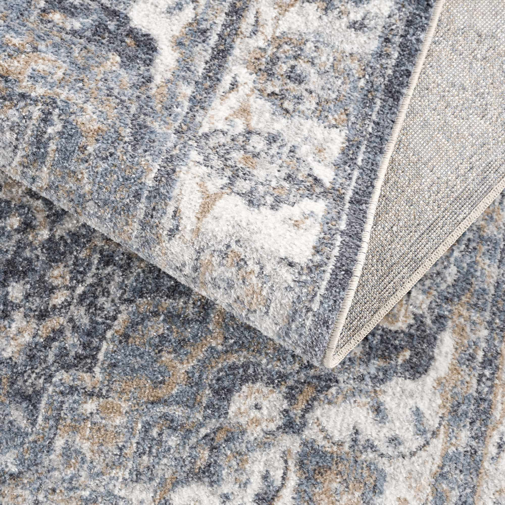 Aurum Blue Distressed Medallion Washable Area Rug | Turkish-Inspired Design – Hauteloom