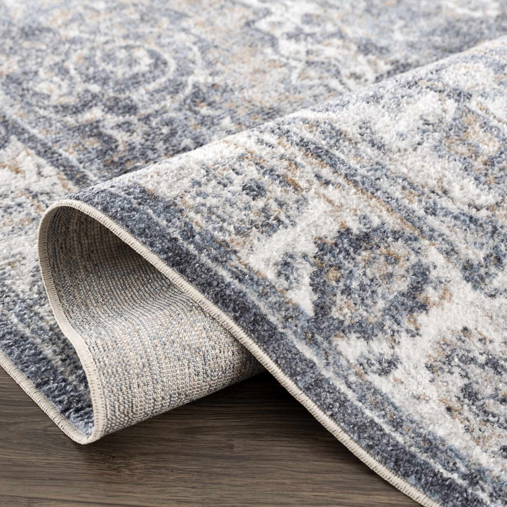 Aurum Blue Distressed Medallion Washable Area Rug | Turkish-Inspired Design – Hauteloom