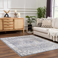 Aurum Blue Distressed Medallion Washable Area Rug | Turkish-Inspired Design – Hauteloom
