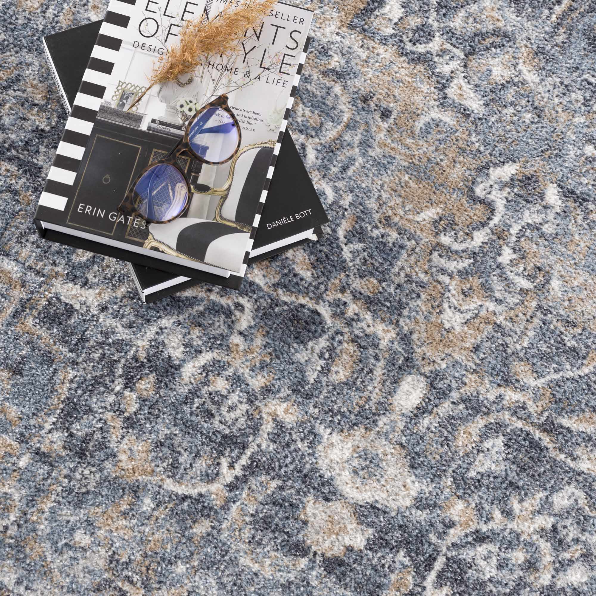 Aurum Blue Distressed Medallion Washable Area Rug | Turkish-Inspired Design – Hauteloom