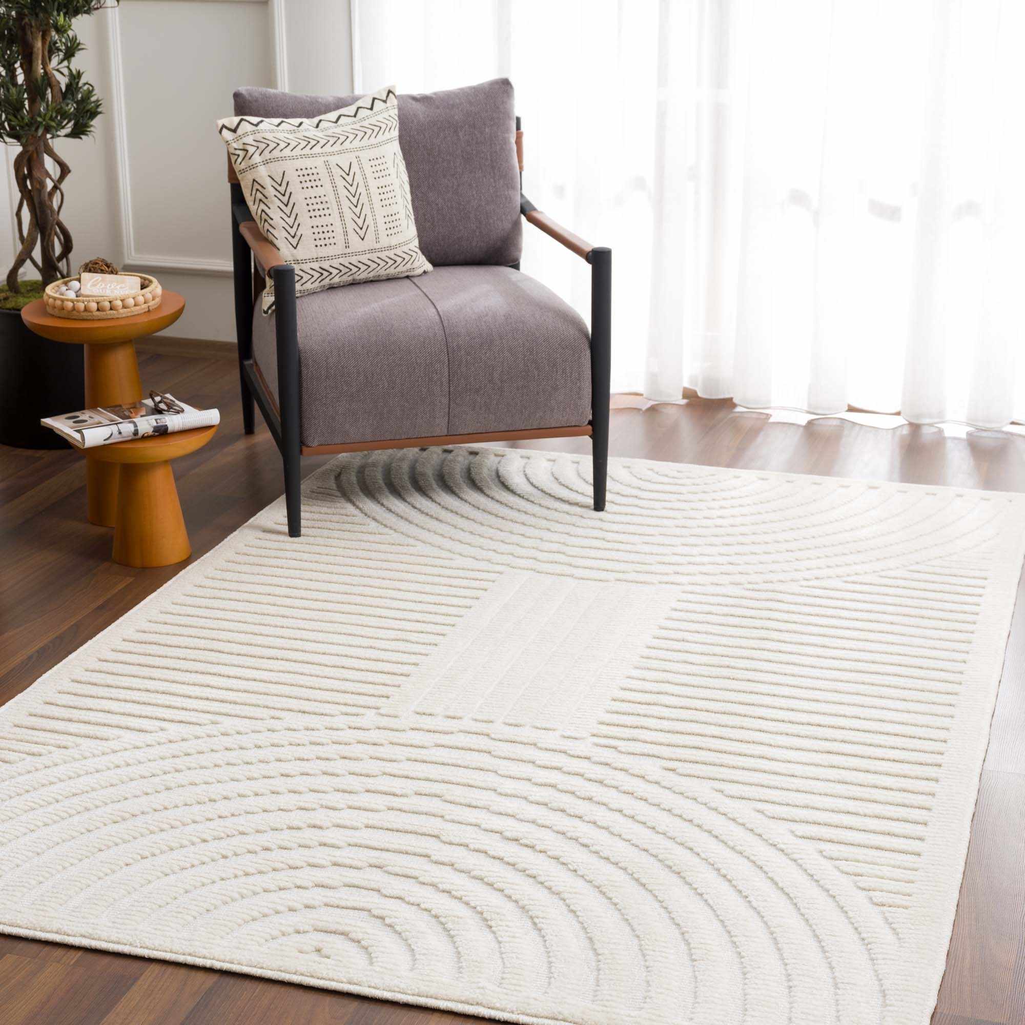 Deron White Washable Area Rug | Machine Washable 3D Textured Rug – Boutique Rugs