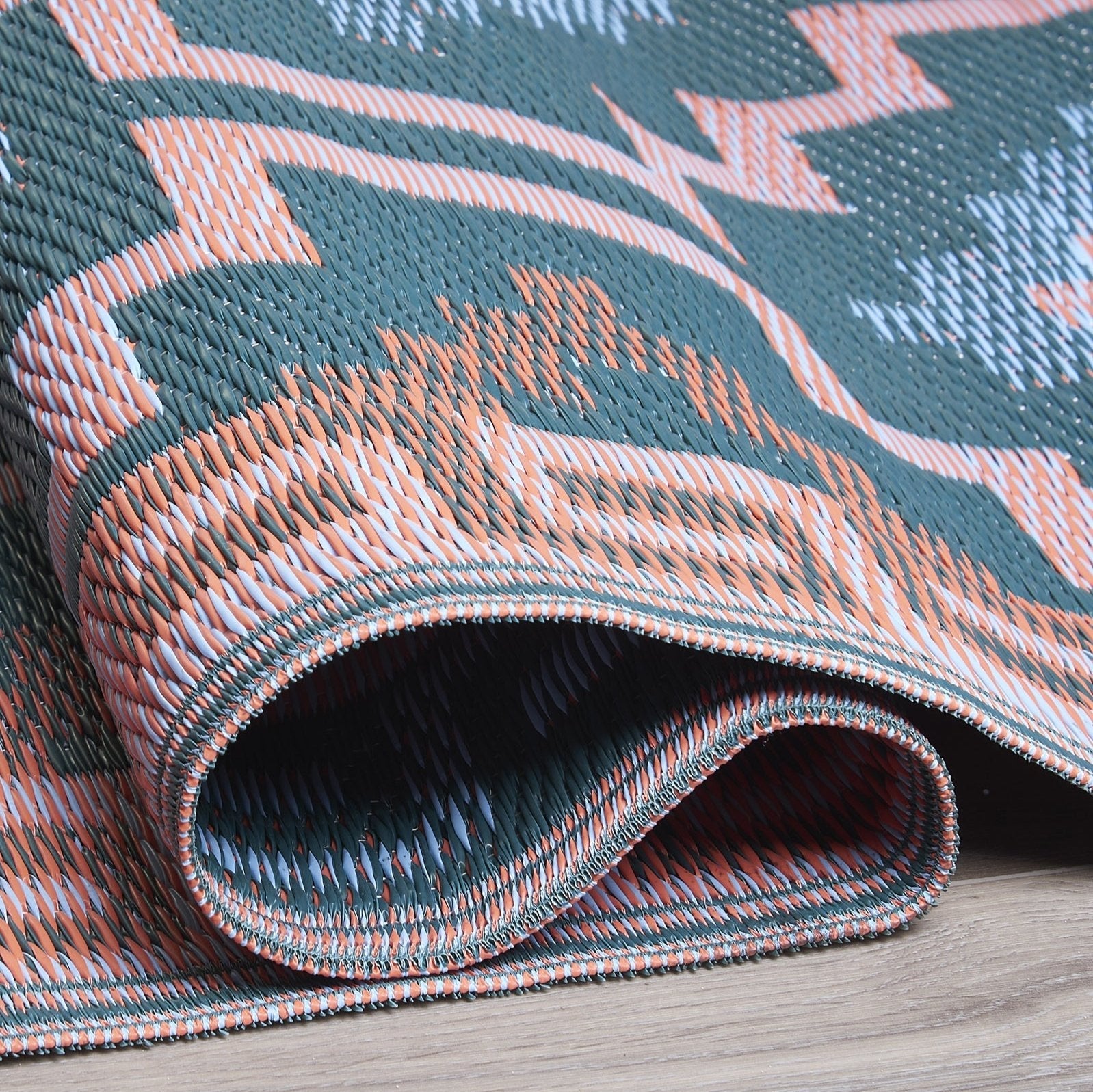 Lhasa Green Outdoor Rug | Boho Geometric Design