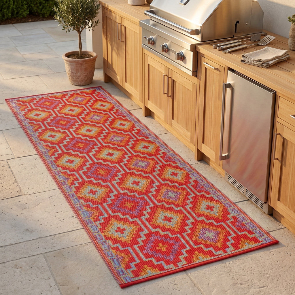 Lhasa Outdoor Rug | Boho Geometric Multicolor Design