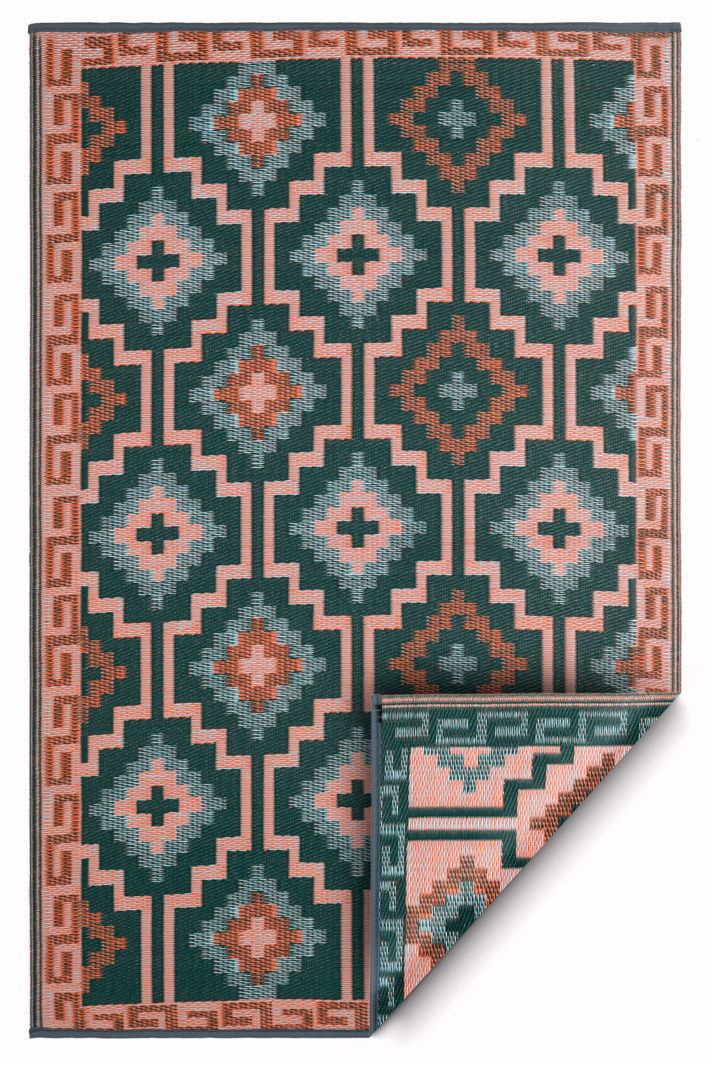 Lhasa Green Outdoor Rug | Boho Geometric Design