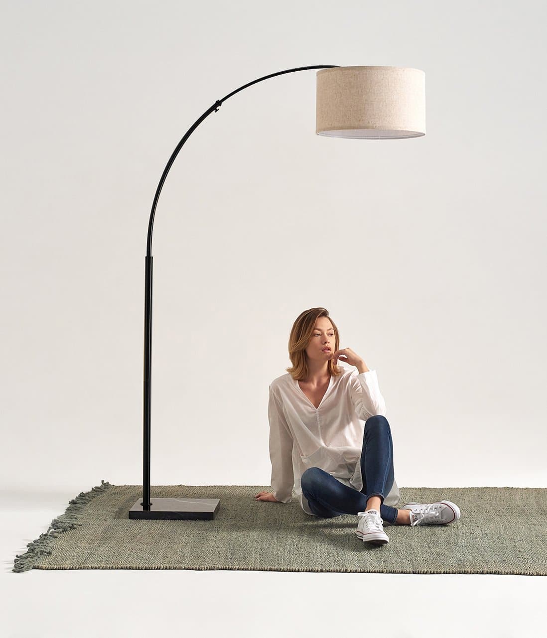 Logan Arc Floor Lamp | Marble Base Arc Lamp with Globe Shade
