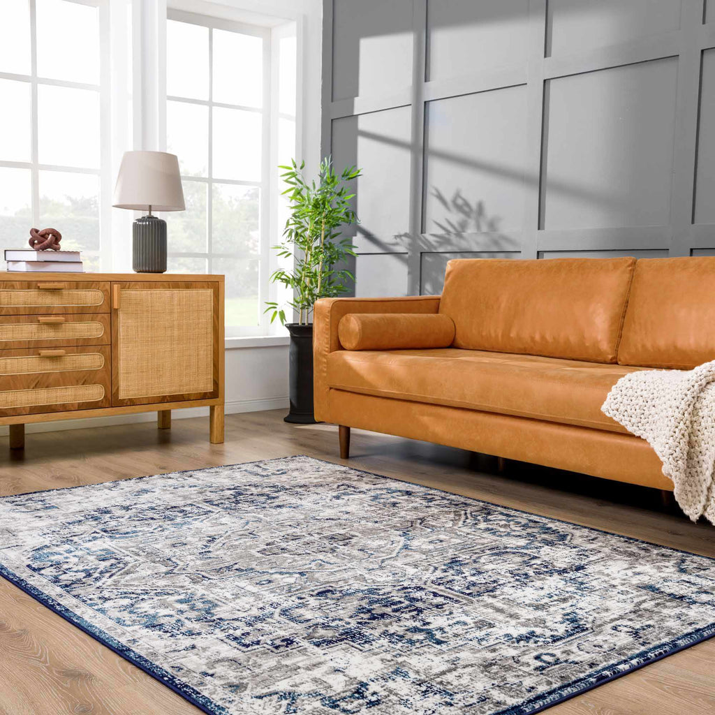 Buenaventura Navy Medallion Area Rug | Traditional Design