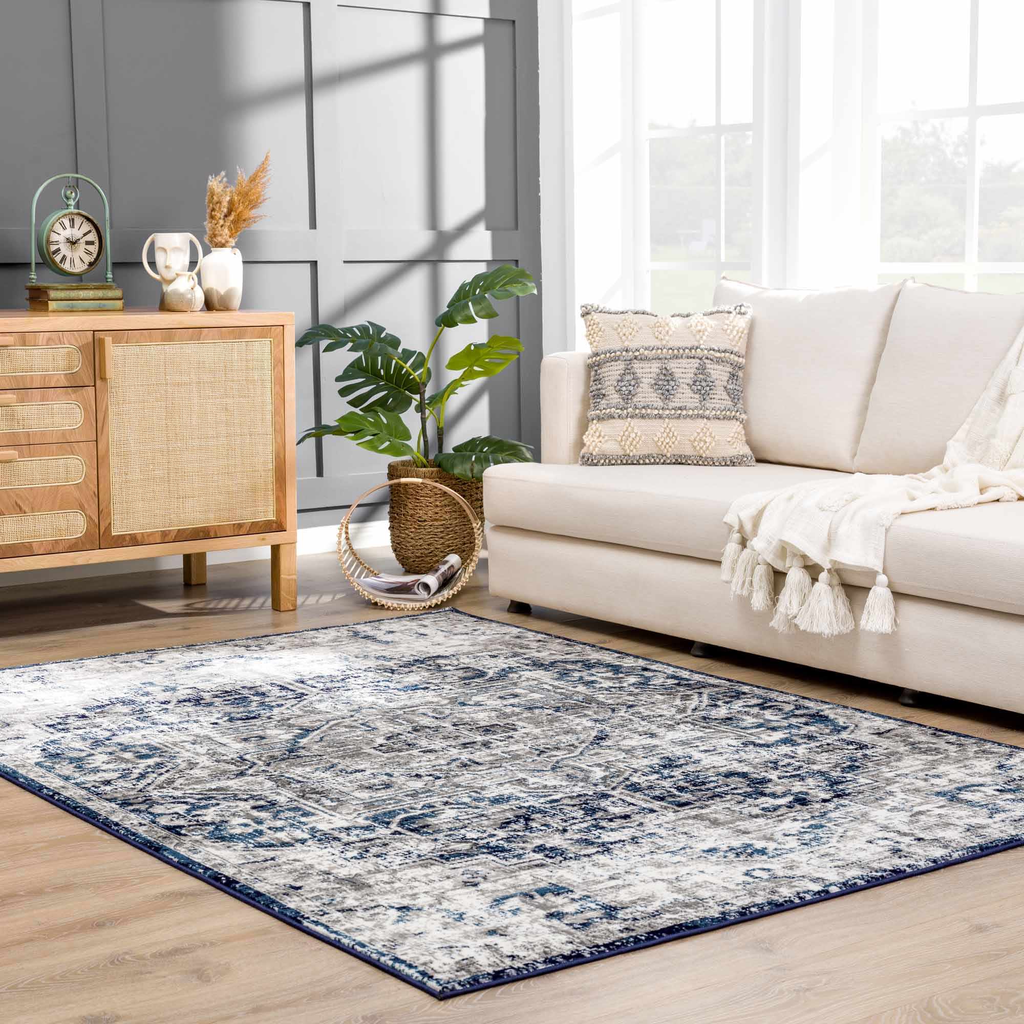 Buenaventura Navy Medallion Area Rug | Traditional Design
