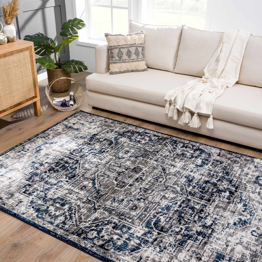 Buenaventura Navy Medallion Area Rug | Traditional Design