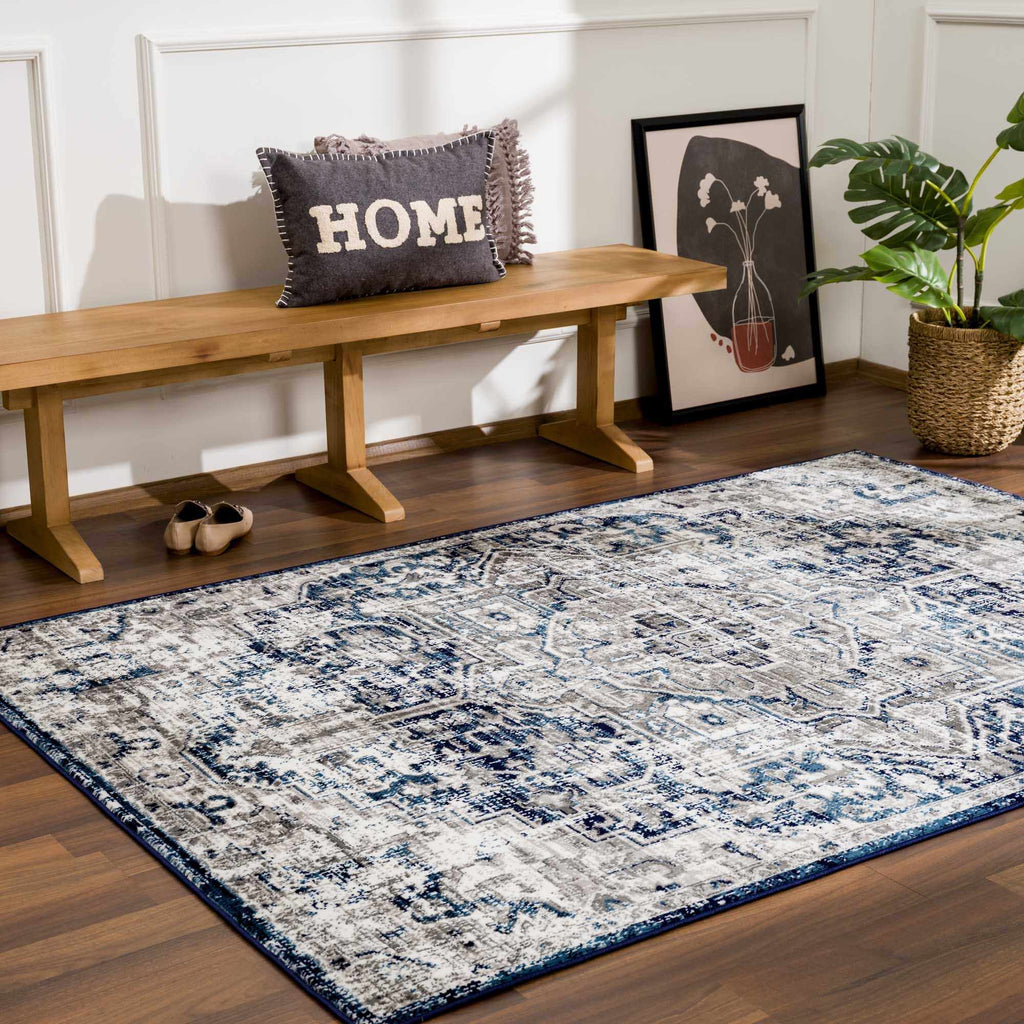 Buenaventura Navy Medallion Area Rug | Traditional Design