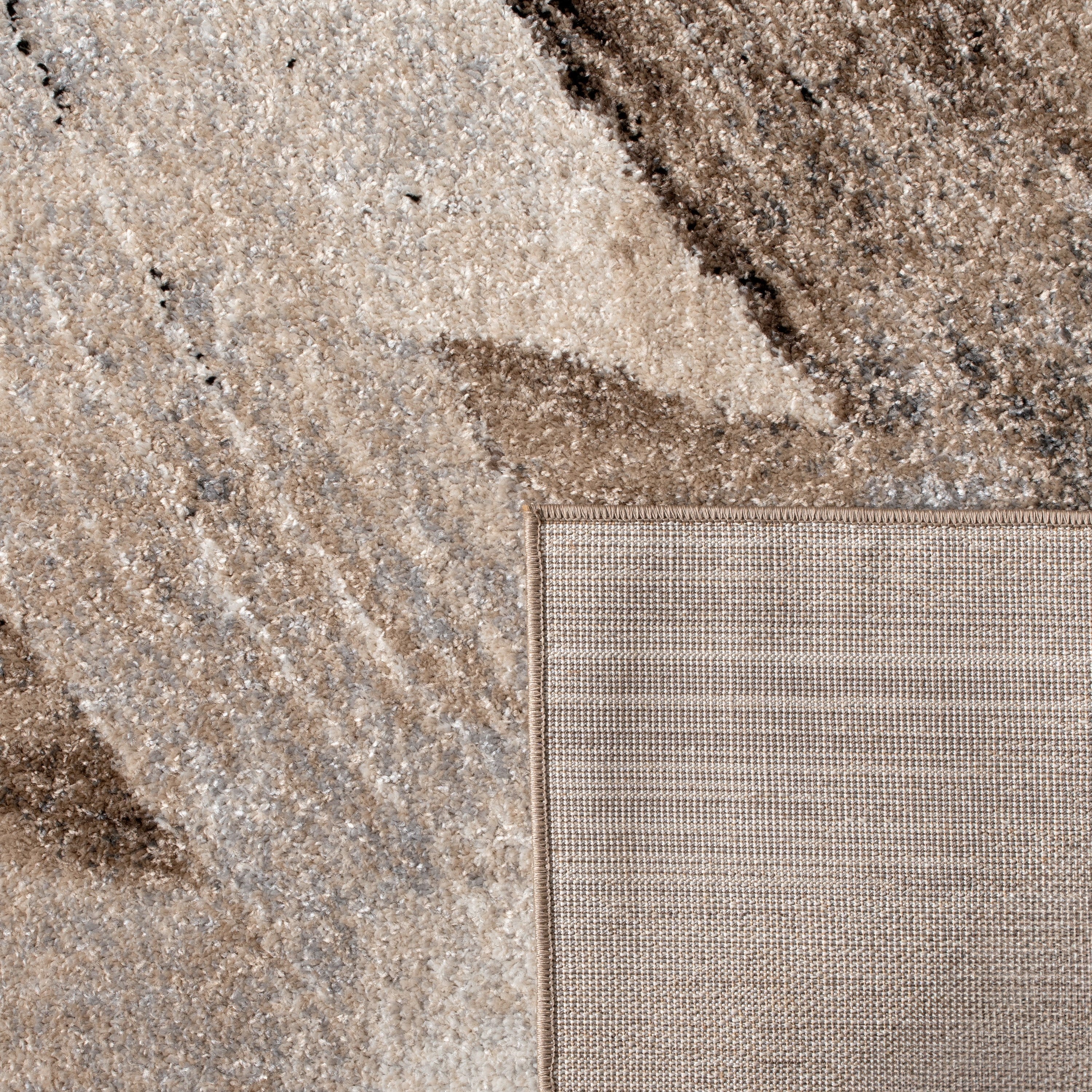 Designer Rug Mona with Artful Brushstroke Effect in Cream Brown Black