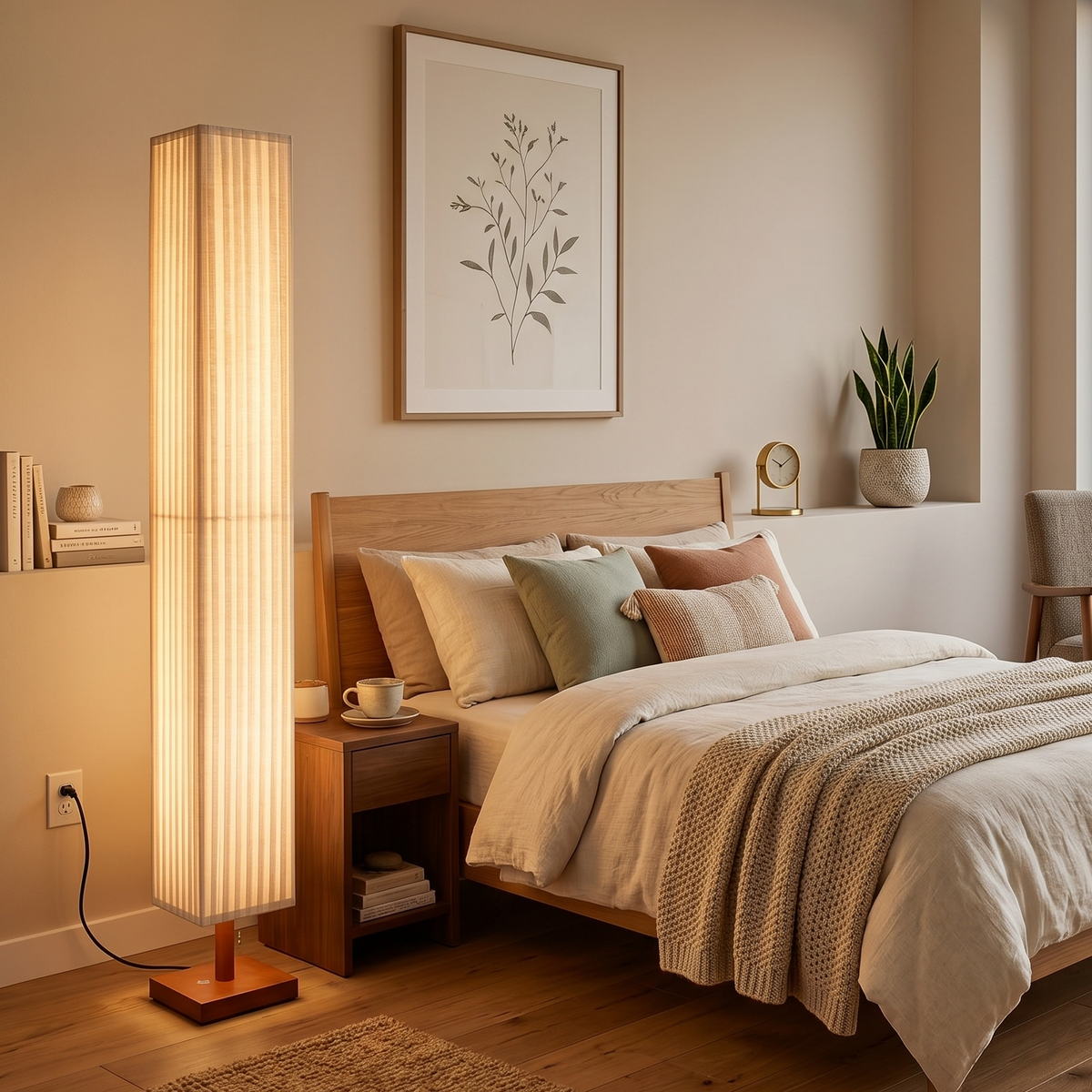Modern Fabric Column Floor Lamp with Pleated Shade-1