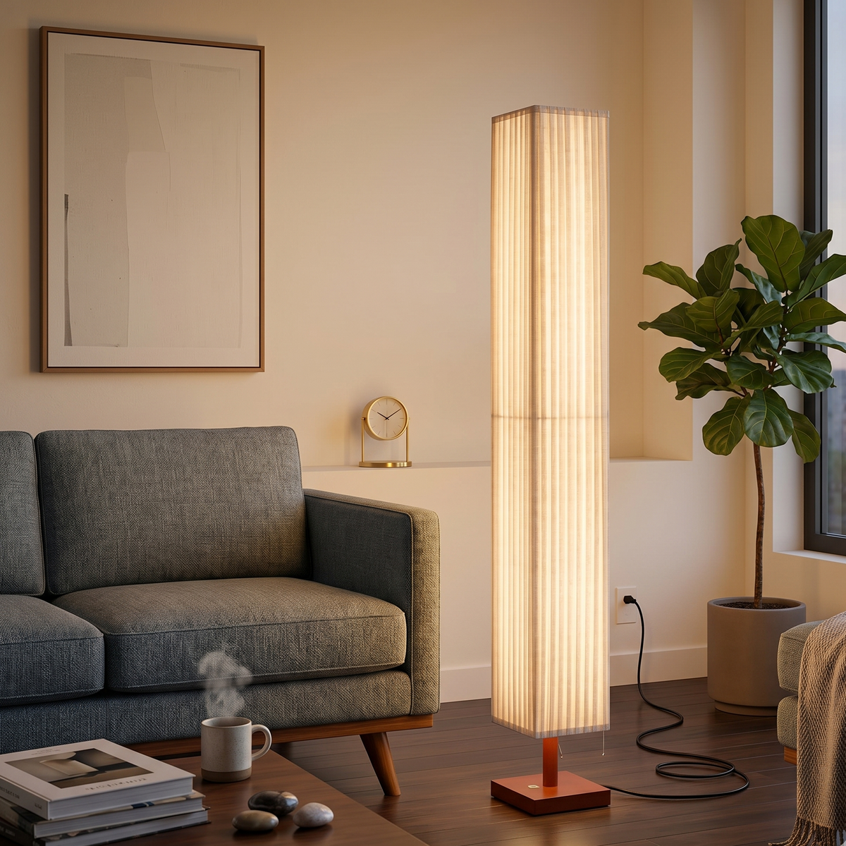 Modern Fabric Column Floor Lamp with Pleated Shade-2