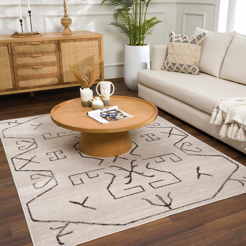 Azzan Cream & Charcoal Area Rug | Boho Aztec Design – Hauteloom