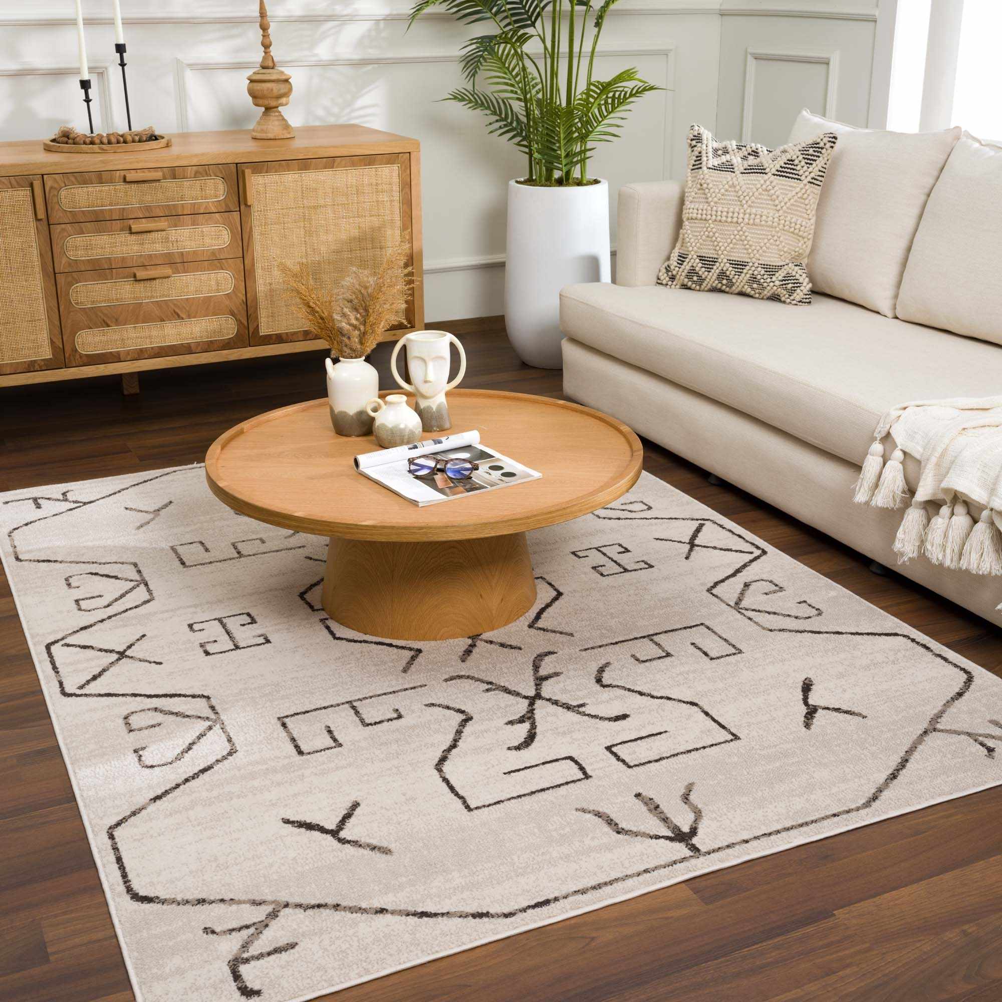 Azzan Cream & Charcoal Area Rug | Boho Aztec Design – Hauteloom
