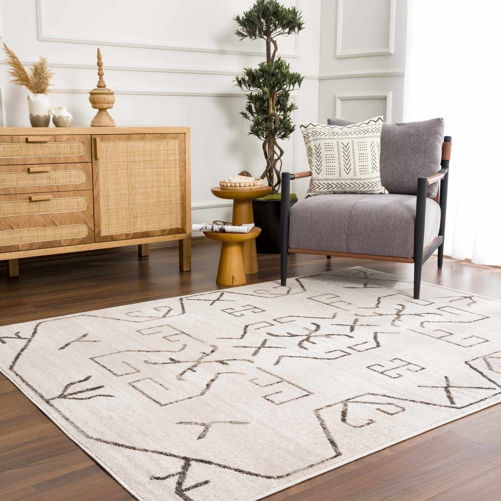 Azzan Cream & Charcoal Area Rug | Boho Aztec Design – Hauteloom